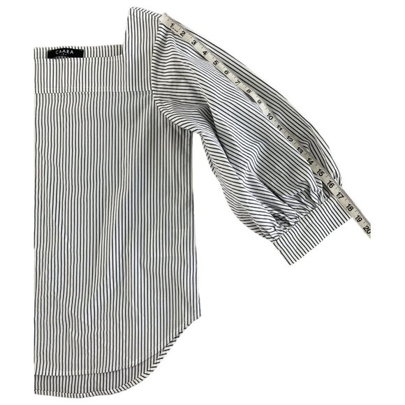Caara Blue and White Striped Balloon Sleeve Square‎ Neck Top Small NWOT $90 - Picture 9 of 12